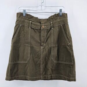 Free People Mini Skirt 12 Olive Green Paperbag Waist Contrast Stitch Utility